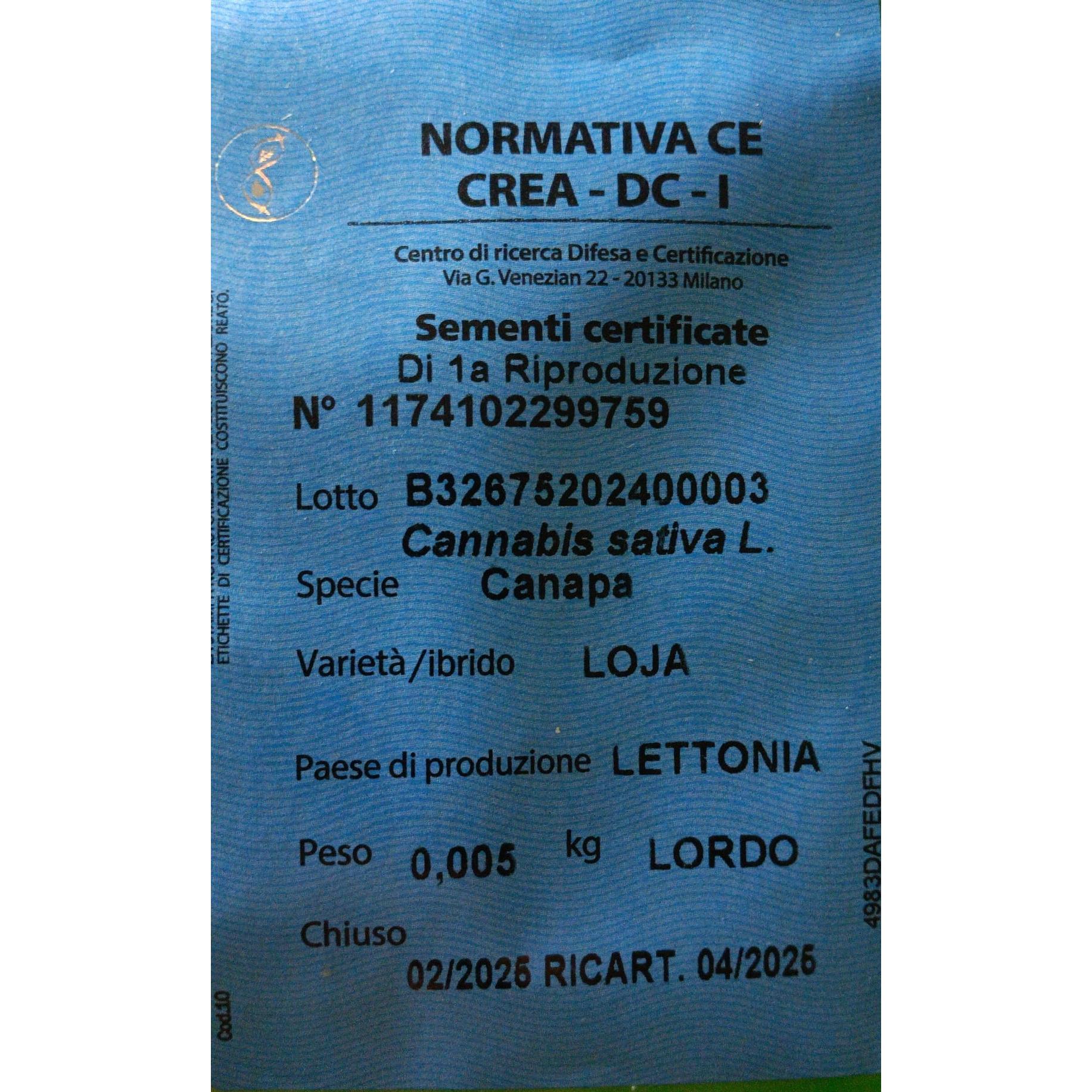 LOJA005 - SEMI DI CANAPA VARIETA' LOJA CE | 5g